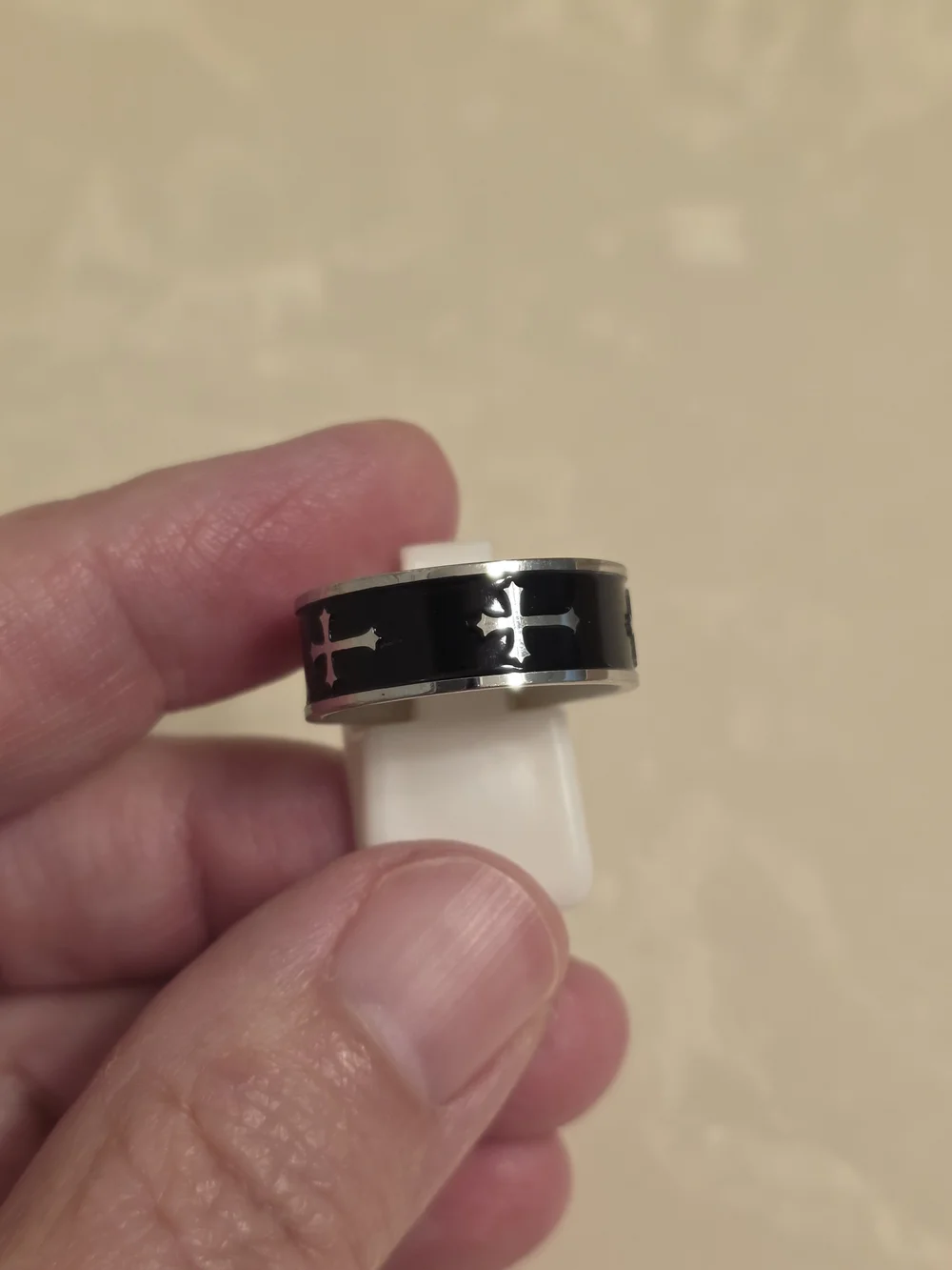Black Stainless Steel Cross Inlay Ring for Men Size 8